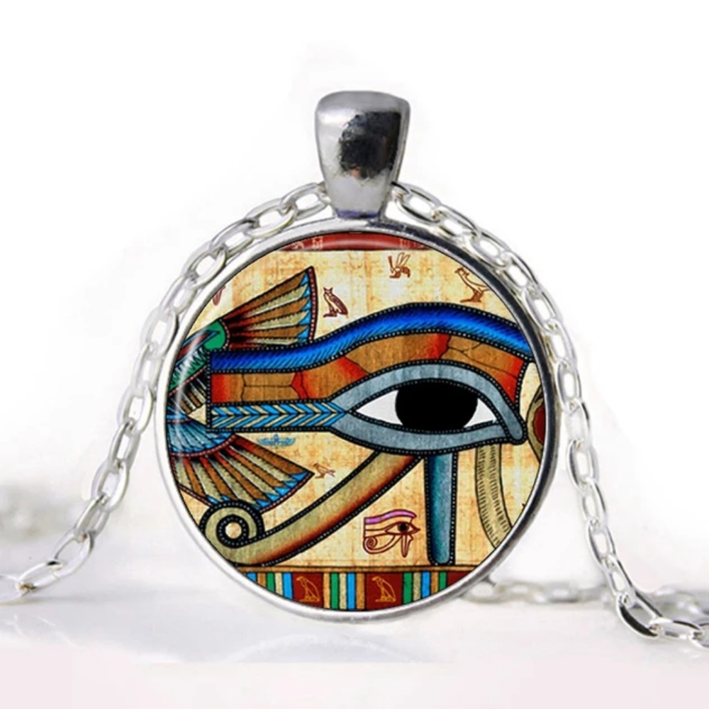 Women Retro Egyptian The Eye of Horus Sweater Pendant Necklace Round Glass Alloy
